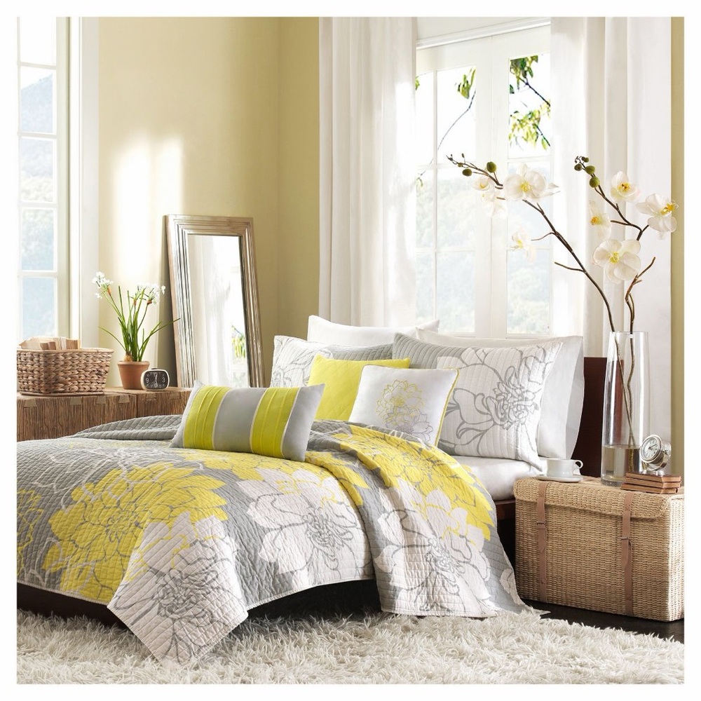 Madison Park King/Cal King 6-Piece Printed Cotton Quilt Set , Yellow